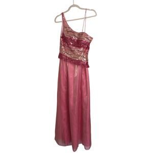 Evening Gown Pink Sequin Size M 14 Chiffon Prom Quinceañera Pageant Maxi Dress